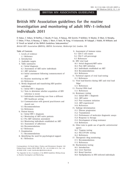 Routine Investigation and Monitoring of Adult HIV-1-Infected Individuals 2011