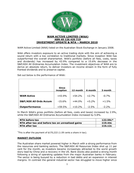 March 2010 Investment Update