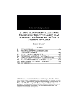 Robot Taxes and the Challenges of Effective Taxation of Ai, Automation and Robotics in the Fourth Industrial Revolution