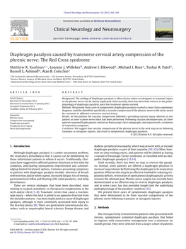 Diaphragm Paralysis Caused by Transverse Cervical Artery Compression of the Phrenic Nerve: the Red Cross Syndrome