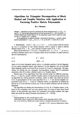 Hankel and Toeplitz Matrices with Application to Factoring Positive Matrix Polynomials