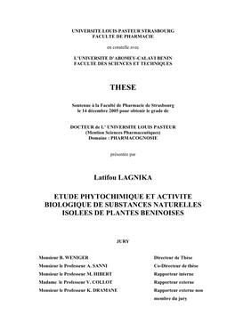 Latifou LAGNIKA ETUDE PHYTOCHIMIQUE ET ACTIVITE