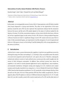 Interaction of Active Janus Particles with Passive Tracers Abstract 2