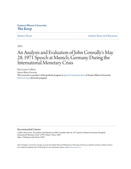 An Analysis and Evaluation of John Connally's May 28, 1971 Speech At