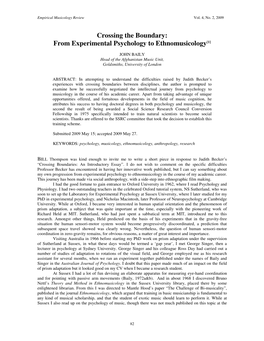 Crossing the Boundary: from Experimental Psychology to Ethnomusicology [1]