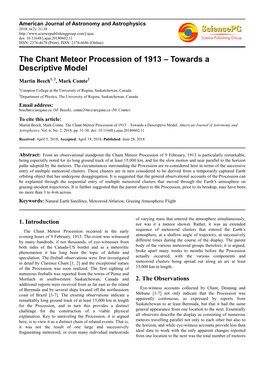 The Chant Meteor Procession of 1913 – Towards a Descriptive Model