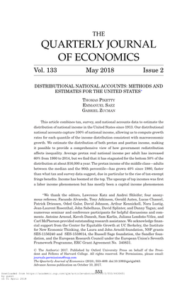 Distributional National Accounts: Methods and Estimates for the United States∗