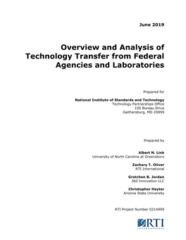 Overview and Analysis of Technology Transfer from Federal Agencies and Laboratories