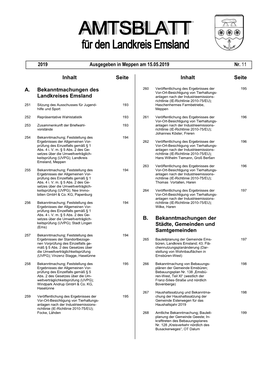 Inhalt Seite A. Bekanntmachungen Des Landkreises Emsland Inhalt