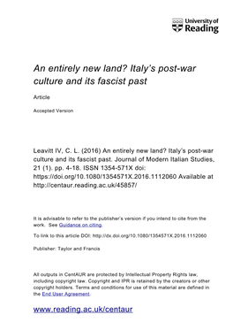 Italy's Post-War Culture and Its Fascist Past