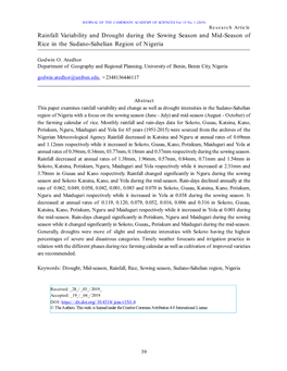 Rainfall Variability and Drought During the Sowing Season and Mid-Season of Rice in the Sudano-Sahelian Region of Nigeria