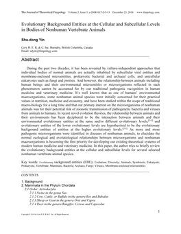 Evolutionary Background Entities at the Cellular and Subcellular Levels in Bodies of Nonhuman Vertebrate Animals