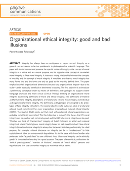 Organizational Ethical Integrity: Good and Bad Illusions