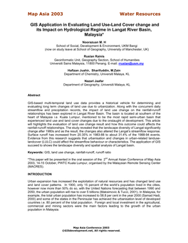 Map Asia 2003 Water Resources GIS Application in Evaluating Land Use