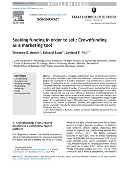 Seeking Funding in Order to Sell: Crowdfunding As a Marketing Tool 3