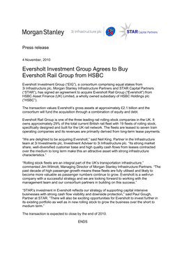 Eversholt Investment Group Agrees to Buy Eversholt Rail Group from HSBC