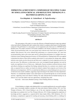 Improving Achievement, Composed of Multiple Tasks by Simulating Critical and Reflective Thinking in a Blended Learning Class