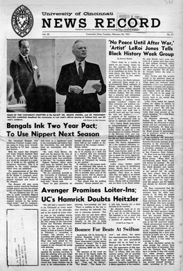 University of Cincinnati News Record. Tuesday, February 20, 1968. Vol. LV, No