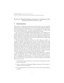 Section 3, Simple Gaussian Processes in Continuous Time 1 Introduction