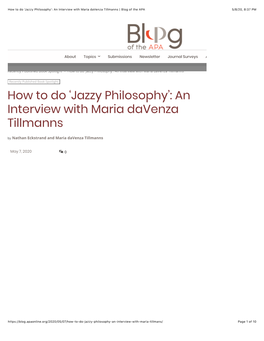 'Jazzy Philosophy': an Interview with Maria Davenza Tillmanns | Blog of the APA 5/8/20, 8�37 PM