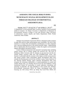 ASSESSING the COSTAL RISKS in DOHA MUNICIPALITY SPATIAL DEVELOPMENT PLANS THROUGH STRATEGIC ENVIRONMENTAL ASSESSMENT (SEA) [1] Elmalky, M