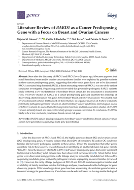 Literature Review of BARD1 As a Cancer Predisposing Gene with a Focus on Breast and Ovarian Cancers