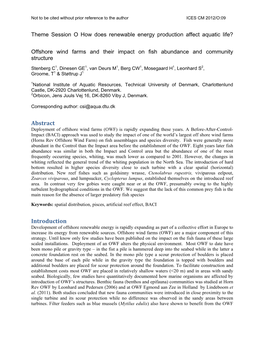 Offshore Wind Farms and Their Impact on Fish Abundance and Community Structure