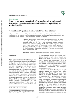 A Survey on Hyperparasitoids of the Poplar Spiral Gall Aphid, Pemphigus Spyrothecae Passerini (Hemiptera: Aphididae) in Northwest Iran