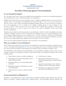 Georgetown Law's Fact Sheet Protecting Against Voter Intimidation