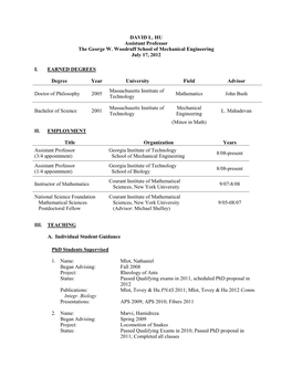 DAVID L. HU Assistant Professor the George W. Woodruff School of Mechanical Engineering July 17, 2012