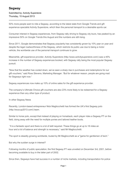 Segway Submitted By: Activity Superstore Thursday, 15 August 2013