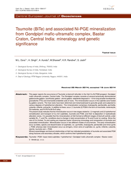 And Associated Ni-PGE Mineralization from Gondpipri Mafic-Ultramafic Complex, Bastar Craton, Central India