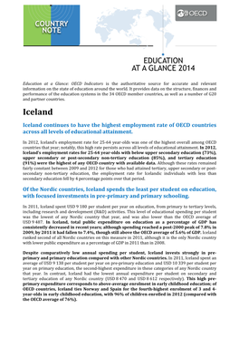 Iceland Iceland Continues to Have the Highest Employment Rate of OECD Countries Across All Levels of Educational Attainment