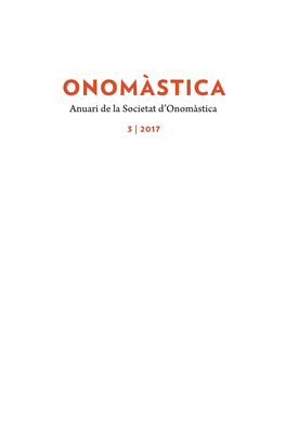 ONOMÀSTICA Anuari De La Societat D’Onomàstica