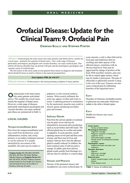 Update for the Clinical Team: 9. Orofacial Pain