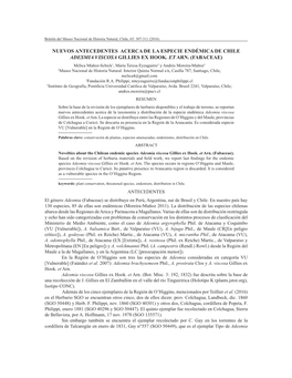 Nuevos Antecedentes Acerca De La Especie Endémica De Chile Adesmia Viscosa Gillies Ex Hook