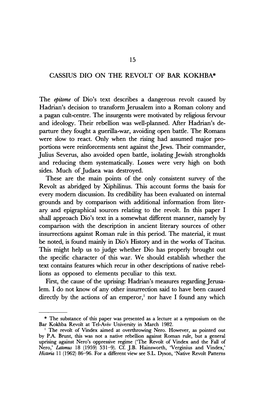 15 CASSIUS DIO on the REVOLT of BAR KOKHBA* the Epitome Of