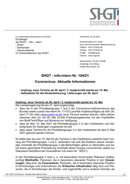 SHGT – Info – Intern Reventlouallee 6/ II