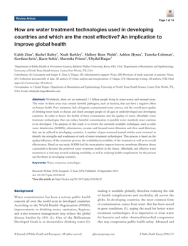 How Are Water Treatment Technologies Used in Developing Countries and Which Are the Most Effective? an Implication to Improve Global Health