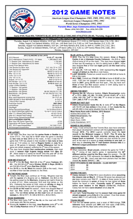 2012 Game Notes