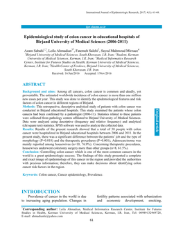 INTRODUCTION Prevalence of Cancer in the World Is Due Fertility Patterns Associated with Urbanization to Increasing Aging Population