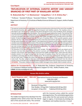 Trifurcation of External Carotid Artery and Variant Branches of First Part of Maxillary Artery N