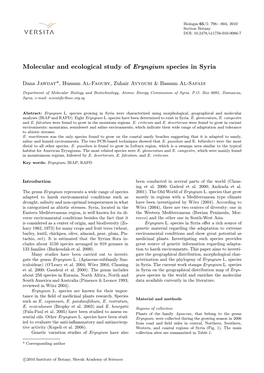 Molecular and Ecological Study of Eryngium Species in Syria