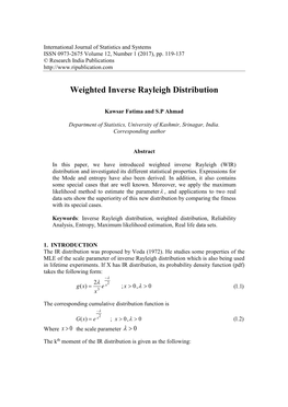 Weighted Inverse Rayleigh Distribution