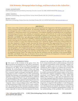 Life Histories, Metapopulation Ecology, and Innovation in the Acheulian