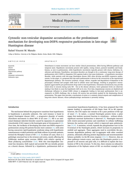 Cytosolic Non-Vesicular Dopamine Accumulation As the Predominant Mechanism for Developing Non-DOPA Responsive Parkinsonism in Late-Stage T Huntington Disease