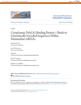 Cytoplasmic Poly(A) Binding Protein-1 Binds to Genomically Encoded Sequences Within Mammalian Mrnas Hemant K