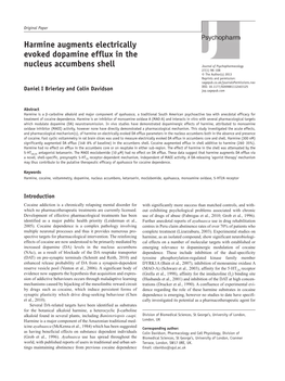 Harmine Augments Electrically Evoked Dopamine Efflux in the Nucleus Accumbens Shell