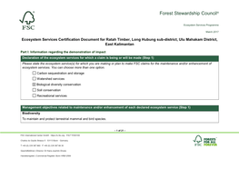 Ecosystem Services Certification Document for Ratah Timber, Long Hubung Sub-District, Ulu Mahakam District, East Kalimantan