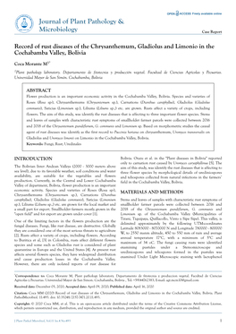 Record of Rust Diseases of the Chrysanthemum, Gladiolus and Limonio in the Cochabamba Valley, Bolivia